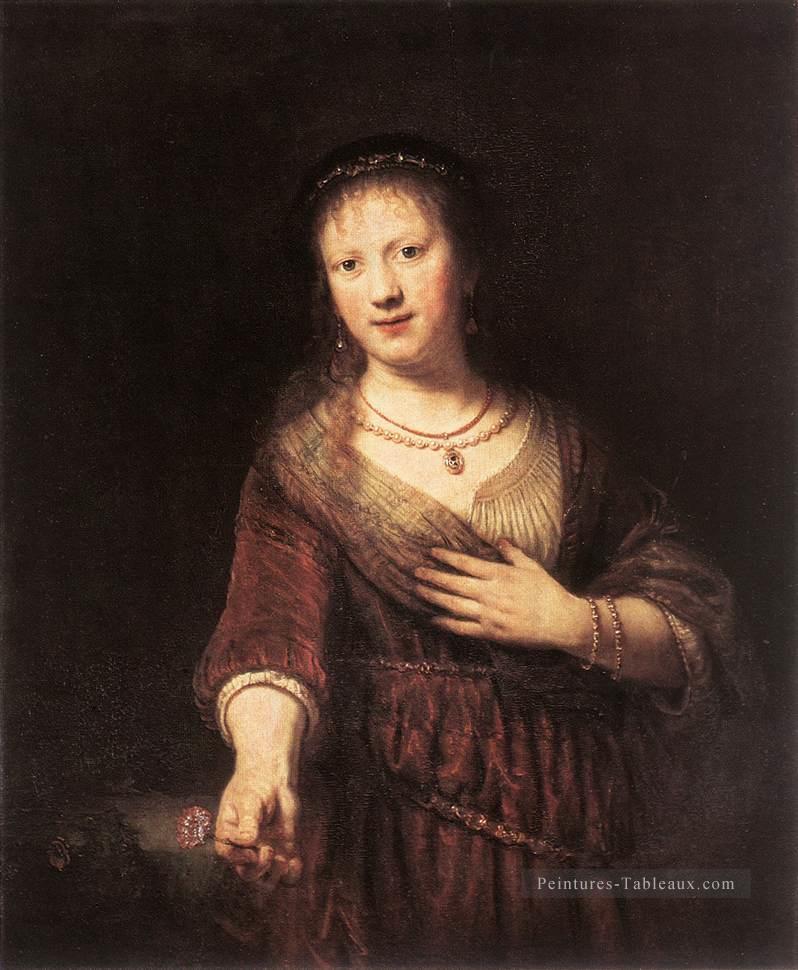 Portrait de Saskia avec une Fleur Rembrandt Peintures à l'huile